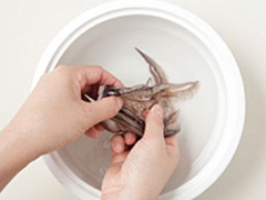 イカの足は、流水で吸盤を取るように洗う。
